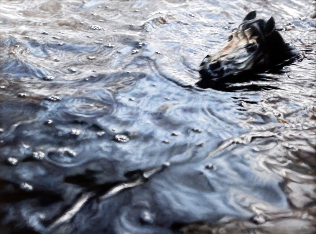Philipp Fröhlich's paravent Head Above Water (373P), 2022, oil on canvas mounted on a free-standing double-sided wooden panel, 200 x 150 x 30 cm