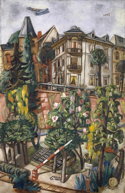 Beckmann sometimes uses radically converging verticals without adhering to a strict perspective. Max Beckmann, The Garden, 1921.
