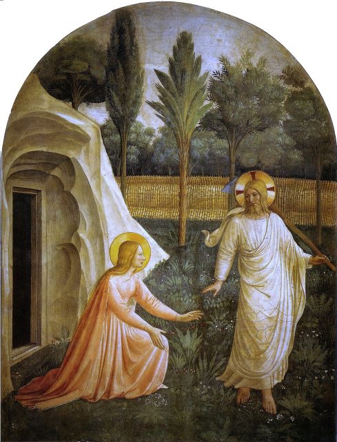 Fra Angelico shows the scene with utter clarity. The tomb, the garden, the gardener.