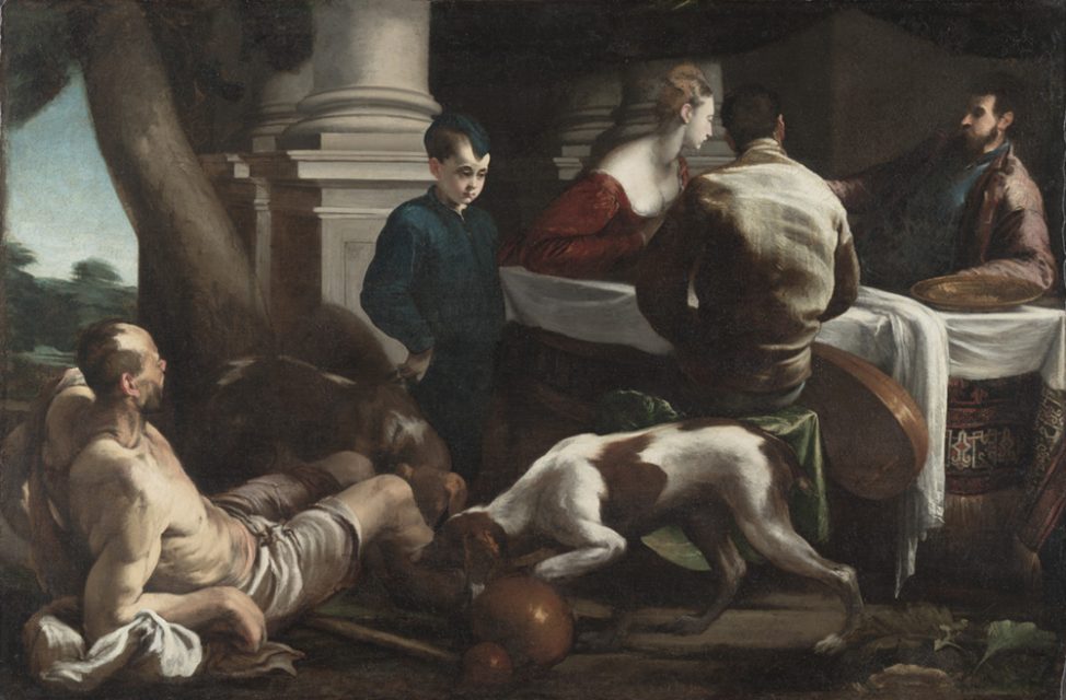 Jacopo Bassano, The Raising of Lazarus, c. 1555–60, with a dog sniffing the revived.