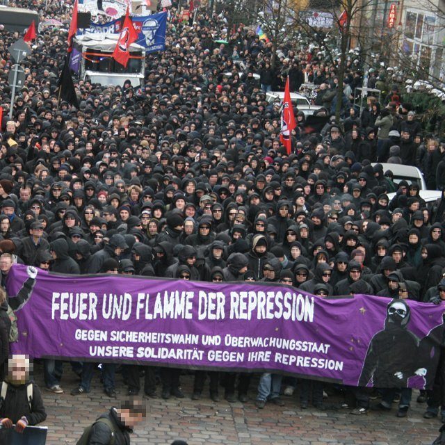 Black_Bloc_Hamburg At the G20 summit in Hamburg, 2017. The Black Bloc dressed in uniform black for anonymity.