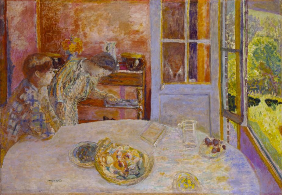 Pierre Bonnard, The Dining Room, Vernon, c. 1925. Bonnard often assumes a downward view, while mostly retaining parallel verticals.