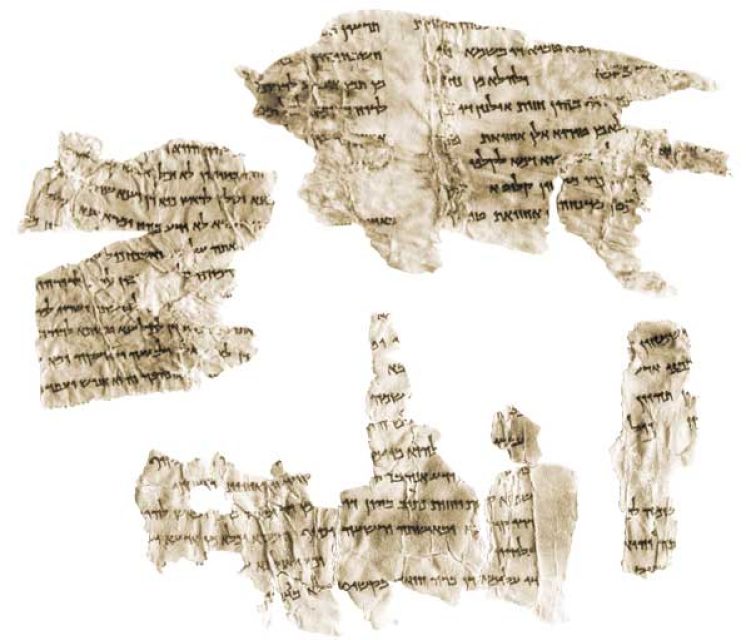 One of the oldest surviving scriptures, the Dead Sea (Qumran) Scrolls. This fragment is from the Book of Enoch, a text not included in the Old Testament. In some passages Enoch, the father of Methuselah, addresses his son directly.