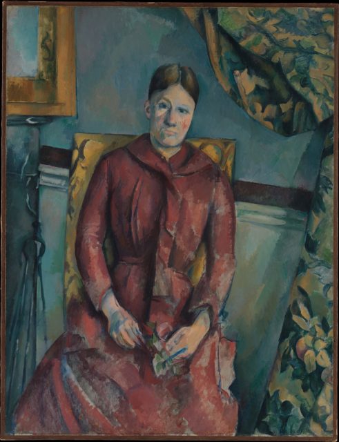 Sometimes converging verticals appear in Cézanne’s paintings. Paul Cézanne, Madame Cézanne in a Red Dress, 1888–90.