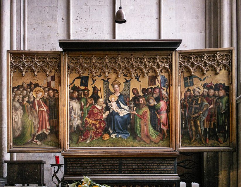 Altarpiece of the Patron Saints of Cologne, open. The Adoration of the Magi. Stefan Lochner, c. 1445.