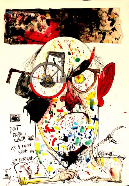 Self-portrait by Ralph Steadman inscribed with the words: “Don’t draw Ralph, it’s a filthy habit.”