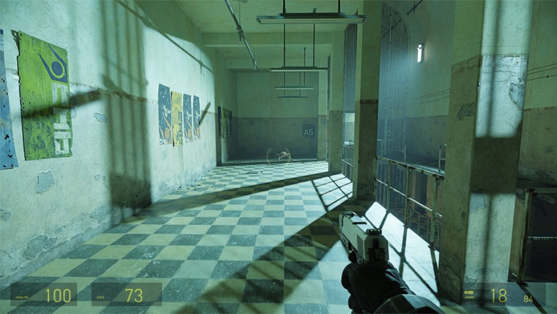 In computer games, tilted perspectives are omnipresent and feel entirely natural. Perhaps they will eventually seem just as natural in other images. Half-Life 2, 2004.