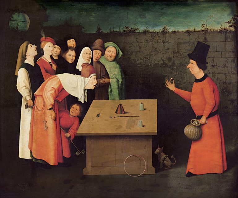 In Hieronymus Bosch’s The Conjurer, deception takes center stage. While the conjurer distracts the crowd, a pickpocket steals a man’s purse