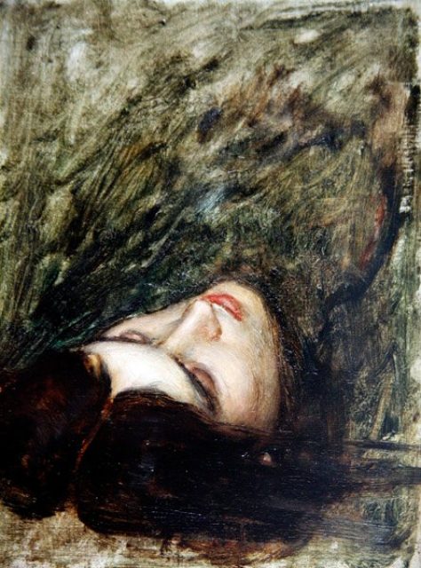 John William Waterhouse, oil sketch for The Head of Orpheus, c. 1900.
