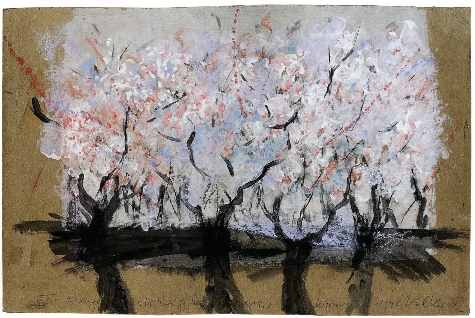 Karl Kneidl's beautiful draft for the painted backdrop of Tchechow's Kirschgarten, directed by Peter Zadek in 1996.