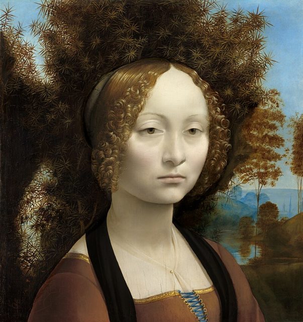 In Leonardo da Vinci’s portrait of Ginevra de’ Benci, she is shown in front of a juniper tree.
