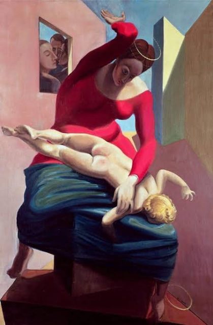 Max Ernst, The Virgin Spanking the Christ Child before Three Witnesses: André Breton, Paul Éluard and the Painter, 1926. Museum Ludwig, Cologne.
