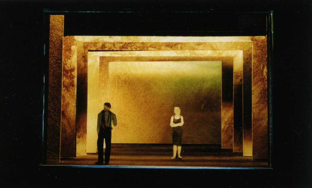 Mockup for Bash by Neil LaBute. Direction: Peter Zadek. Stage design: Karl Kneidl. A Gaggle of Saints, the central dialogue from Bash.