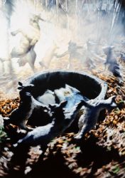 Der Wolf und die sieben jungen Geisslein [The Wolf and the Seven Little Kids], (241L), 2019,oil on canvas, 275 x 195 cm