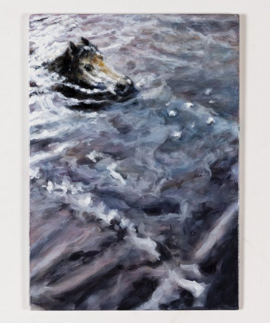 Oil sketch by Philipp Fröhlich showing a swimming horse