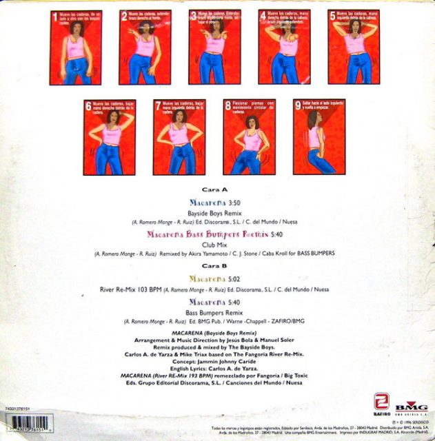 Contraportada con instrucciones paso a paso para bailar la Macarena.