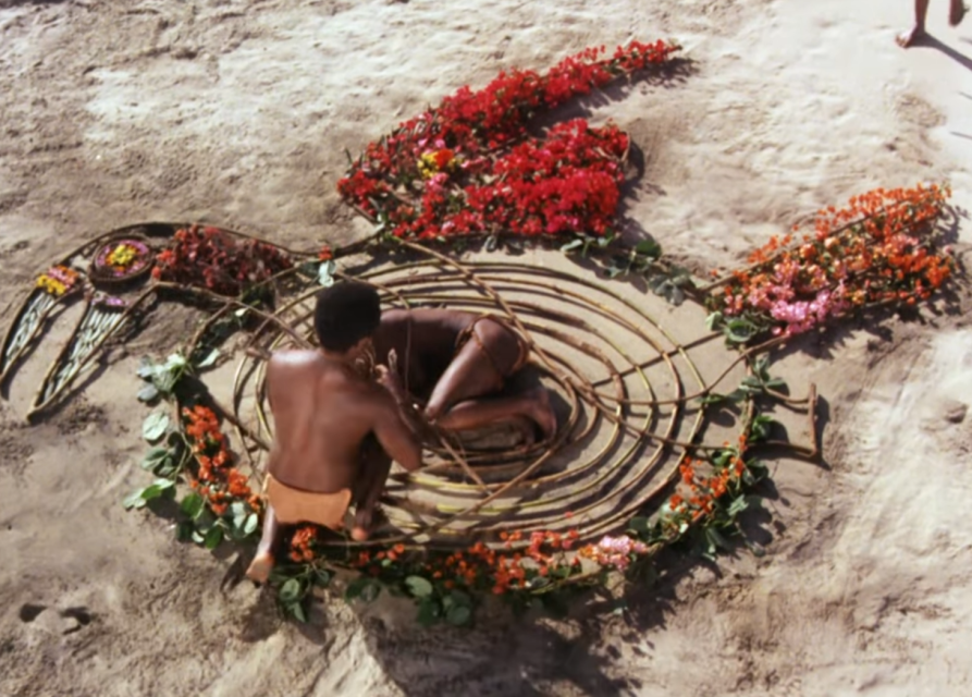 Man Friday (1975), loosely based on Robinson Crusoe. A tribesman expresses the intention to eat a deceased companion as an act of honor and remembrance.