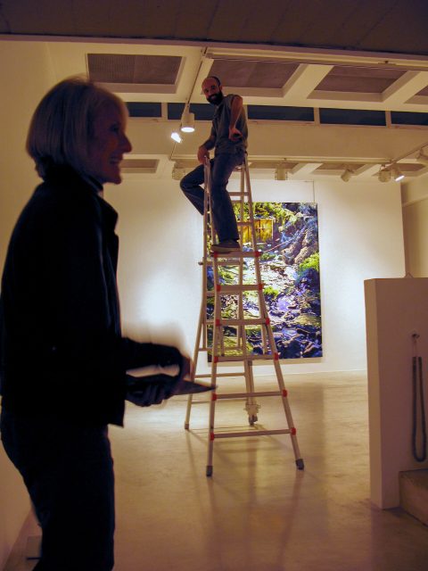 Mounting Philipp Fröhlich's first exhibition with the wonderful Soledad Lorenzo. Her assistant, Juan-Ramón on the ladder.
