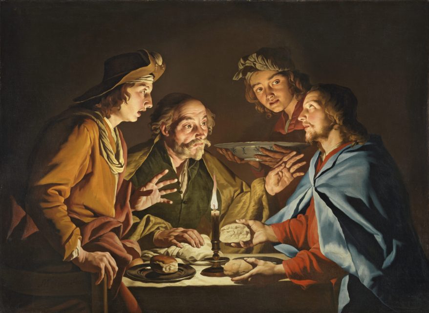Matthias Strom, on the other hand, places a candle at the center of the same scene.