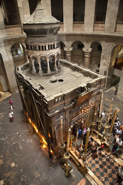 At the tomb in the Church of the Holy Sepulchre, Jerusalem, the absence of Christ is central.