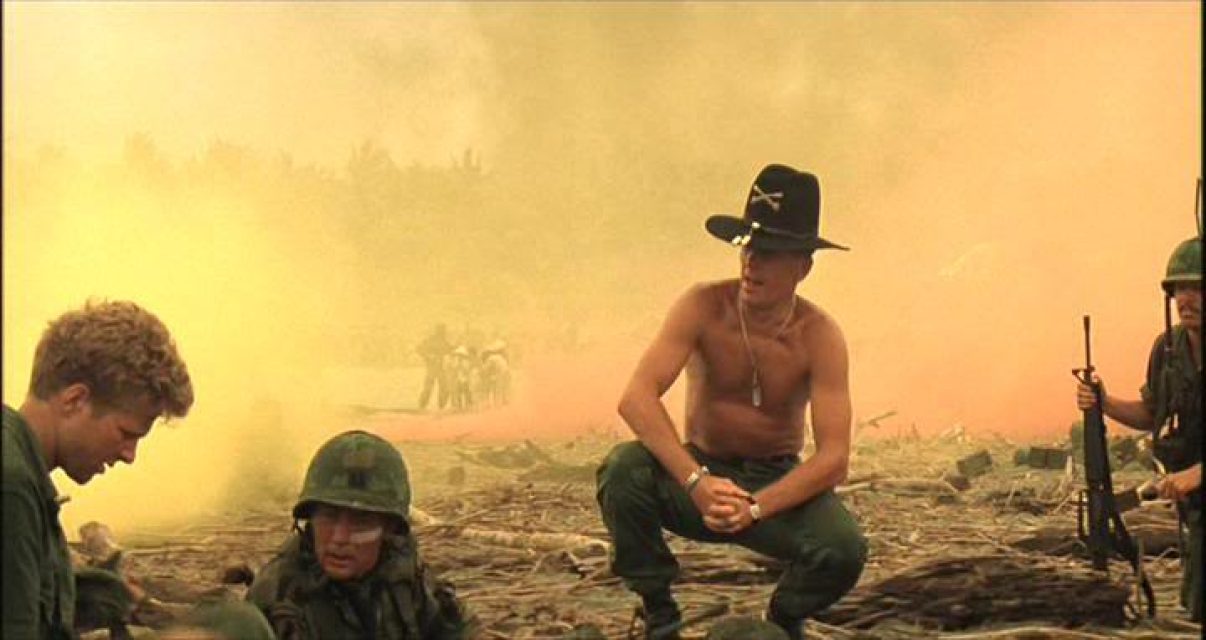 Kilgore amid smoke after the helicopter assault.