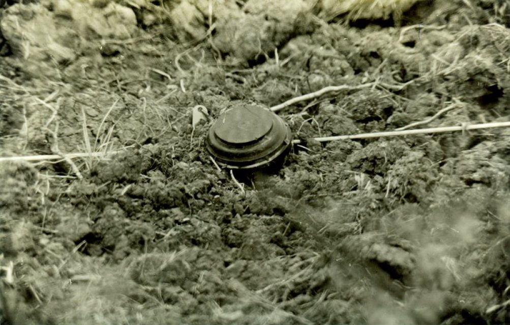 Anti-personnel mine used at the inner German border. More than one million mines were installed along sections of the border.