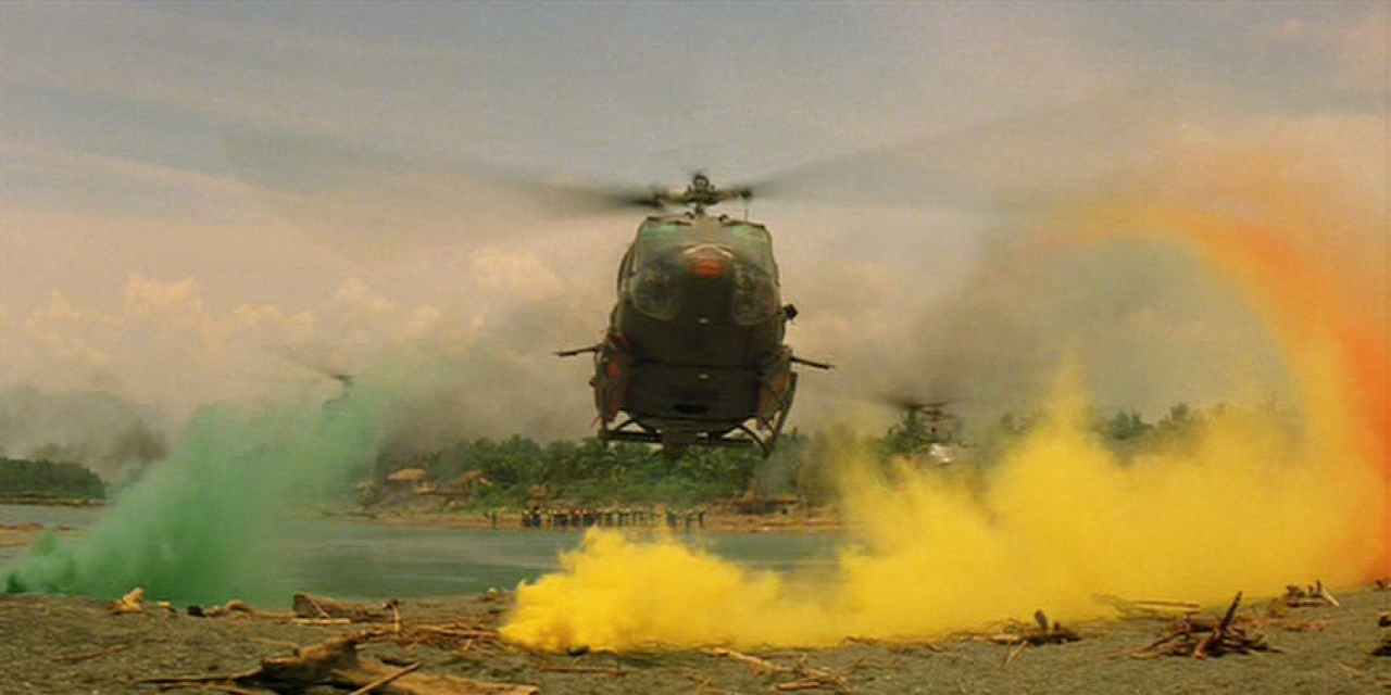 Helicopter and coloured smoke markers.