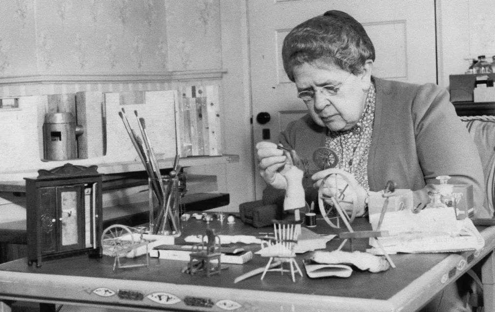 Frances Glessner Lee working on a Nutshell Study.