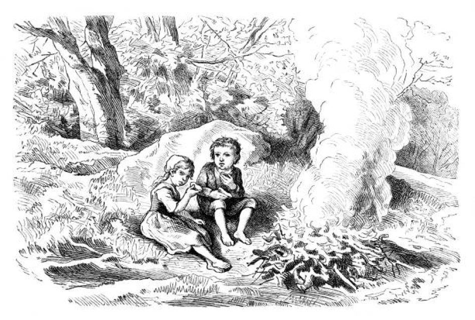 Theodor Hosemann’s illustration of Hänsel and Gretel by the fire