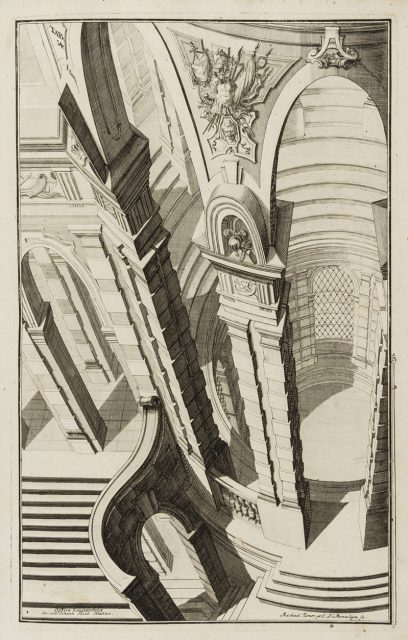 Johann Jacob Schübler, Perspectiva Pes Picturae, 1719–20. An elaborate demonstration of three-point perspective